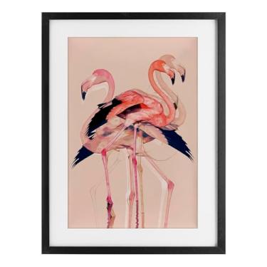 Imagem de Stupell Industries Impressão emoldurada preta sobreposta de flamingos rosa sob o vidro design por 1x, 20 x 14