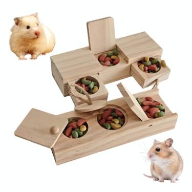 Imagem de JINYOND Brinquedos de enriquecimento de pequenos roedores – quebra-cabeça interativo de forrageamento de madeira para porquinhos-da-índia, hamsters e ratos (pacote com 2)
