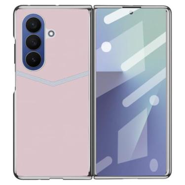 Imagem de LYJSMGZ Capa de couro para Samsung Galaxy Z Fold 7, capa de telefone fina com design de linha, protetor de tela masculina e feminina, capa de negócios elegante, rosa, dobra 7