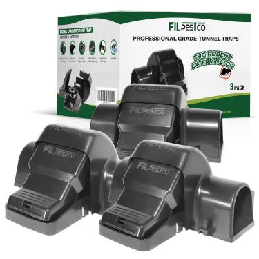 Imagem de Filpestco Conjunto de 3 armadilhas de encaixe de túnel extra grande de nível profissional, ratoeira, armadilha reutilizável, resistente para soluções de controle de pragas internas e externas