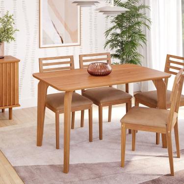 Imagem de Sala de Jantar Mesa Papaia 130cm sem Vidro com 4 Cadeiras Juparanã Cinamomo / Kaki