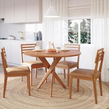 Imagem de Conjunto Sala de Jantar Cacau Redonda 109cm sem Vidro com 4 Cadeiras Juparanã Cinamomo/ Kaki