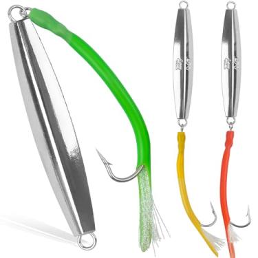 Imagem de Iscas de pesca em água salgada de diamante com anzóis de tubo, anzóis de pesca de surfe, colheres de jigging iscas para alto mar offshore trolling robalo listrado bacalhau snapper bluefish (113 g-3