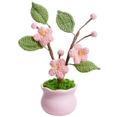 Imagem de NUKAYAI Flores de crochê em vaso de tricô, presente falso Forget Me Not para professores, amigos, familiares e amantes, decoração fofa para quarto, painel de carro, decoração de escritório em casa