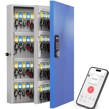 Imagem de WeHere Suporte de parede com 192 chaveiros, Bluetooth/senha única/controle remoto Wi-Fi/código fixo/desbloqueio de chave, armário de chave inteligente, caixa organizadora de chaves para