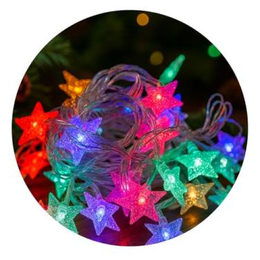 Imagem de Pisca Estrela Led 2 Metros 8 Estrelas Decoração De Natal Pilha AA (Colorido)