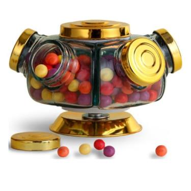 Imagem de 【Cozena】Baleiro Giratório De Vidro Bomboniere Decoração 5 Gomos Retrô (Dourado)