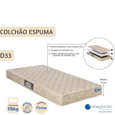 Imagem de Colchão Sankonfort Espuma Toulon D33 Solteiro Largura Menor 78x188x17 - Medida Especial - Até 110kg