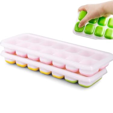 Imagem de Kit 2 Formas de Gelo com Tampa, 14 Cubos, Silicone Flexível, Kit 2 Unidades, para Alime...