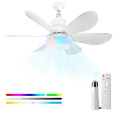 Imagem de MIMIRGB Ventilador de luz com controle remoto, pequenos ventiladores de teto com luzes, temporização inteligente regulável em 3 cores, soquete base E26, ventilador de teto para quarto, sala de estar