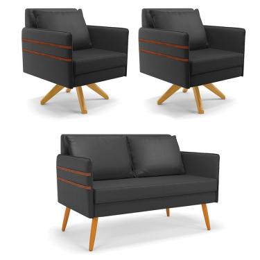 Imagem de Kit 01 Namoradeira 02 Lugares E 02 Poltronas Mari Corino Base De Madeira Ma30 - D'Rossi Preto