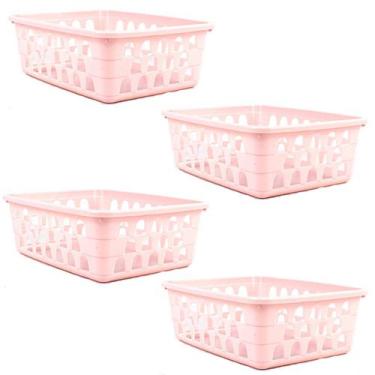 Imagem de Kit 4 Cestos Multiuso Organizador Médio Rosa 20x15,5x6,5Cm - 123 Organ