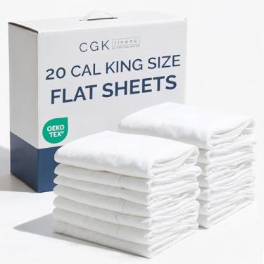 Imagem de Pacote com 20 lençóis planos – 20 lençóis planos de cama King – Pacote a granel Cal King – Lençóis King Size – Atacado Lençóis a granel de hotéis, spas, Airbnbs – Folhas de massagem, Cal King, branco