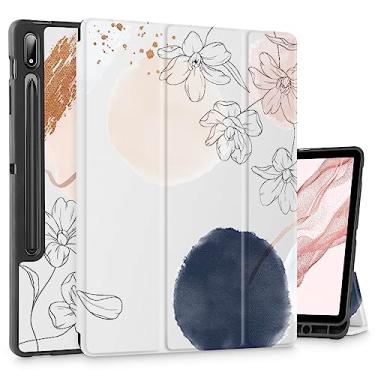 Imagem de Mektron Capa para tablet Samsung Tab S9 Plus de 12,4 polegadas, versão 2023, modelo X810/X816B/X818U, suporte de lápis embutido, capa rígida fosca com função despertar/hibernar automática, suporte multi-ângulo para Galaxy S9 Plus, Floral S722