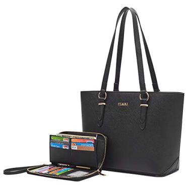Imagem de YZAOLL Bolsa feminina de couro sintético médio grande bolsa de ombro bolsa de mão conjunto carteira, A - Preto