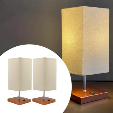 Imagem de Kit 2 Abajur luminária de Mesa Clássico Quadrado Cobre Com Interruptor Com Cúpula Bege Ref 49 Decoração Casa e Sala, Escritório, Quarto, cama