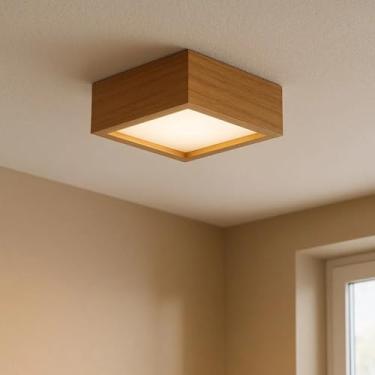Imagem de Luminária de Madeira Plafon Teto Quadrado Sobrepor 20cm Imbuia – Sala Quarto Cozinha
