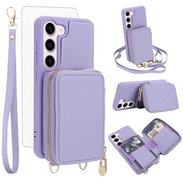 Imagem de Capa de celular para Samsung Galaxy S23 5G carteira celular com protetor de tela de vidro temperado alça transversal cordão RFID bloqueio de cartão de crédito S 23 23S GS23 G5 SM-S911U 15.5 cm