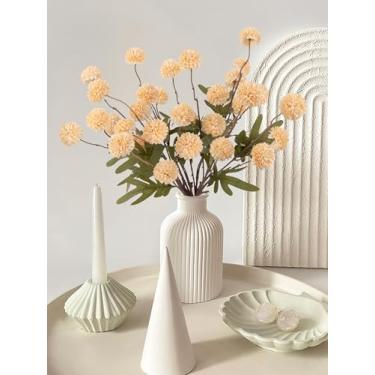 Imagem de HOHOTIME 6 peças de flores artificiais de seda sintética, mini crisântemos falsos a granel com hastes para decoração de casamento, arranjos florais neutros de pêssego, flor Kiku Pom Pom
