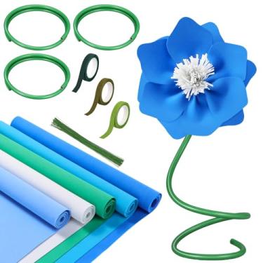 Imagem de Fuyoooo Kit de 111 peças de flores gigantes faça-você-mesmo, inclui folhas de espuma EVA de 33 x 99 cm, tubo flexível de PVC de 4,5 m, hastes de arame floral, fita floral para artesanato, festa de