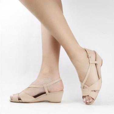 Imagem de Sandália Anabela Couro Conforto - MARLINÊS, Rose, 36