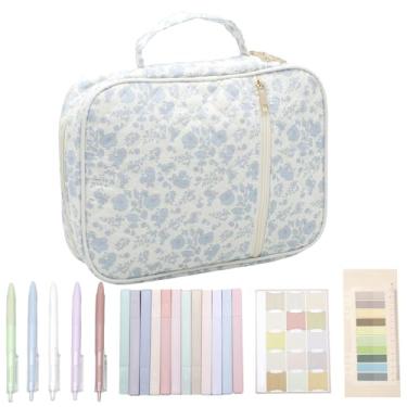 Imagem de Bolsa de capa bíblica para mulheres, estojo de transporte bíblico com 2 compartimentos com alça, abas, marcadores, sacos de igreja bíblica acolchoados macios para artigos de estudo da igreja, 30 x 7 x