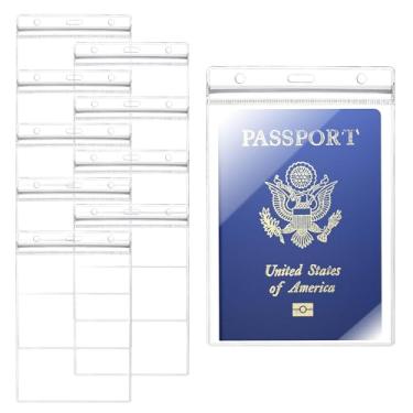 Imagem de Pacote com 10 capas de plástico transparente para passaporte, porta-cartões de identificação, protetor de passaporte, capa de crachá para viagens, crachás de nome, identidade, cartão de crédito