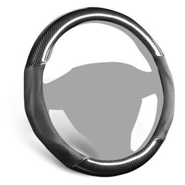 Imagem de ALEMODR Capa de volante de couro de fibra de carbono personalizada para Ford F-150, F-250, F-350, Expedition, protetor de volante preto