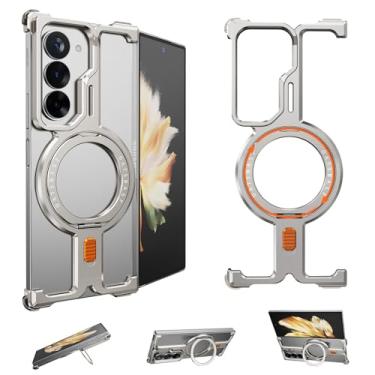 Imagem de NIFBANG Capa para celular Samsung Galaxy Z Fold 7, com suporte magnético giratório de 360°, capa protetora à prova de choque para Zfold 7 (titânio natural)