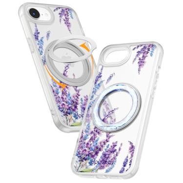 Imagem de Uppuppy Capa para iPhone 16e com anel magnético rotativo de 360° - compatível com MagSafe, semitransparente, antiimpressões digitais, material macio ao toque, à prova de choque, lindo design floral