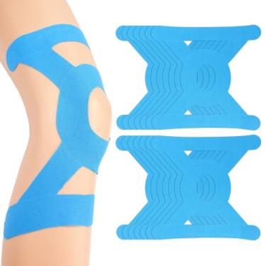 Imagem de Fukaisu 12un Pré-Cortada Fita de Cinésiologia para Joelhos, Respirável e Impermeável Fita Suporte Joelhos Flexível Elástica Fitas Atléticas para Esportes e Estabilidade (Azul)