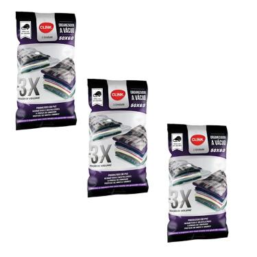 Imagem de Kit 3 Sacos À Vácuo 50x60 Roupas Viagem Compacto C/ Bomba