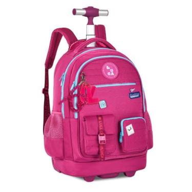 Imagem de Mochila Carrinho Rodinha Luluca Bolsa Mala Escolar Viagem Preto Rosa A