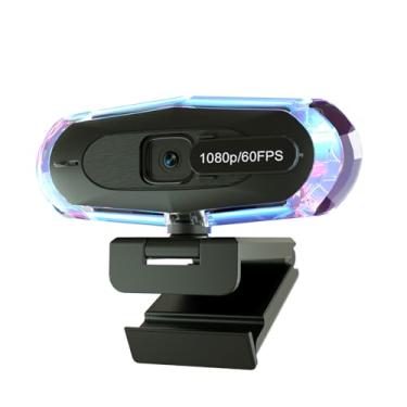 Imagem de ceabulila Webcam de streaming 1080p 60FPS com foco automático, microfone, luz RGB e tripé, câmera USB para PC/Mac, plug and play para zoom, Skype, YouTube, reuniões online