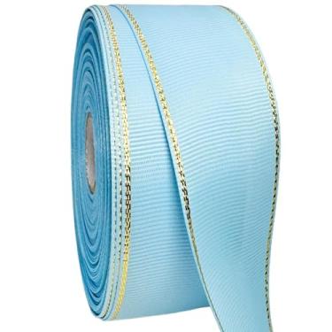 Imagem de AEVORA Fita de gorgorão de 3,8 cm com bordas douradas, fita de tecido de 20 metros para artesanato, decoração de casamento, laços de cabelo, lembrancinha de festa, arranjos de flores (azul 308)