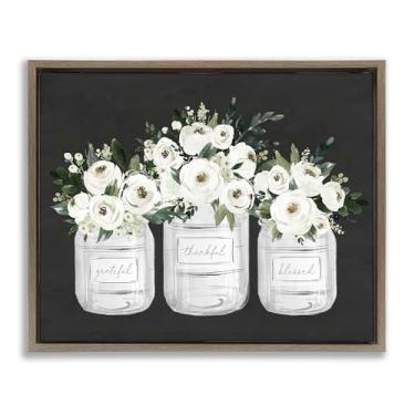Imagem de Stupell Industries Floral Farmhouse Jars Trio Brown Framed Floater Canvas Wall Art, design por Lettered and Lined, 17 x 21