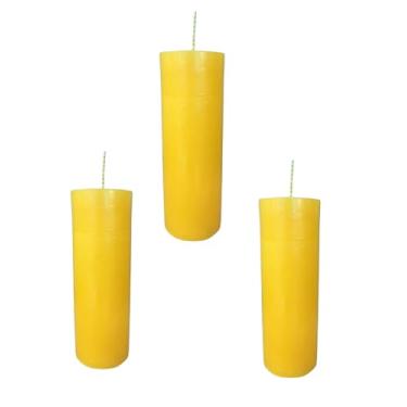 Imagem de Kit Com 3 Velas De 7 Dias 250g Parafina Pura Chama Alta 15cm (Amarela)