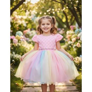 Imagem de Vestido Infantil Festa Unicórnio Colorido Princesa Arco-íris - NoBrand