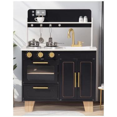 Imagem de Cozinha Educativa de Brinquedo ROBUD, Conjunto de Cozinha em Madeira com Design Mármore, Fogão e Forno Realistas para Crianças a partir de 3