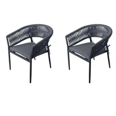 Imagem de Kit 2 Cadeiras Ravello Caraíva Fratini Encosto Corda Náutica Assento AcquaBlock Base Alumínio Grafit