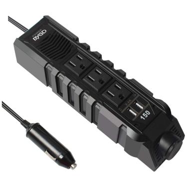 Imagem de Inversor de Potência 150W DC 12V para AC Tomadas AC Adaptador de Carro USB 2.4A, 110v, BYGD, Preto