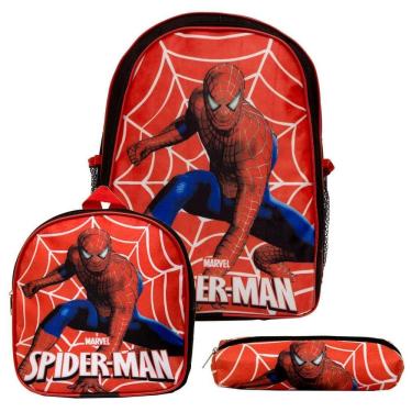 Imagem de Mochila Masculina Infantil Homem Aranha Lancheira Estojo Tn