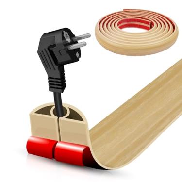 Imagem de Capa de cabo de piso autoadesiva, gerenciamento de cabos de 3 m, protetor de extensão para fios, evita viagens de cabos para escritórios, academias, exposições. Cavidade: 0,8 cm (L) x 0,28 (A