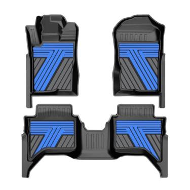 Imagem de AOMSAZTO Tapetes para Ford Ranger SuperCrew Cab 2024-2025, 1ª e 2ª fileiras de proteção para todos os climas, tapetes antiderrapantes impermeáveis (azul)