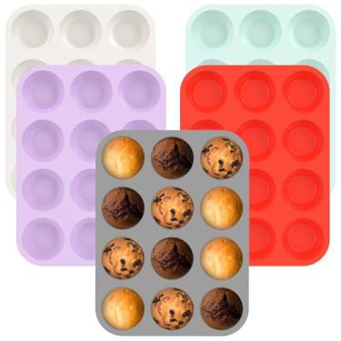 Imagem de ZFLYCANP Assadeira de silicone para muffin, 12 xícaras antiaderentes, cupcakes, muffins, tortas de ovo, fornos de pães pequenos para micro-ondas, geladeiras e máquinas de lavar louça, economia de