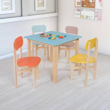 Imagem de Kit colore mesa com 4 cadeiras infantil base madeira maciça - MULTIPLA