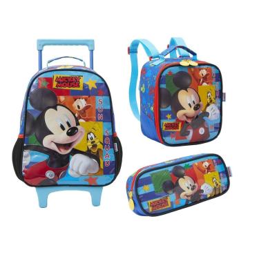 Imagem de Kit Mochila Com Carrinho e Rodas com Lancheira e Estojo Mickey Mouse-Unissex