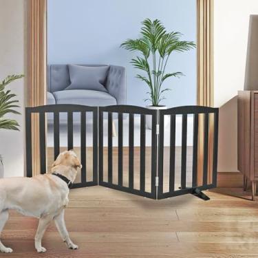 Imagem de SFJC Portão interno independente para cães, portões dobráveis para cães, escadas ou corredores, portão branco de madeira para animais de estimação para casa, cerca para animais de estimação com pés de