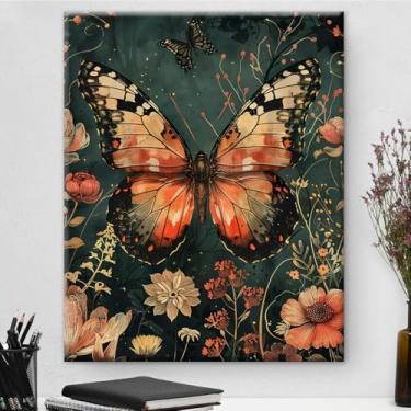 Imagem de Arte de parede em tela floral gótica borboleta escura Academia impressão artística pintura estética para casa quarto sala de estar decoração de parede 20 x 25 cm