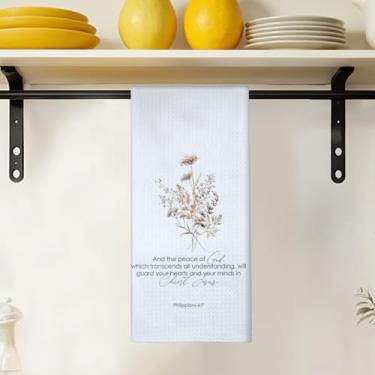 Imagem de Toalhas de prato de cozinha cristãs Dry Grass 40 x 61 cm, presentes das escrituras cristãs para mulheres, presentes religiosos, bíblicos, religiosos, filipenses 4: 7, toalhas de mão florais para